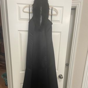 Jessica McClintock Black Fur Halter Dress